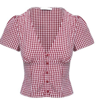 Rūtains krekls ar pogām uz leju 