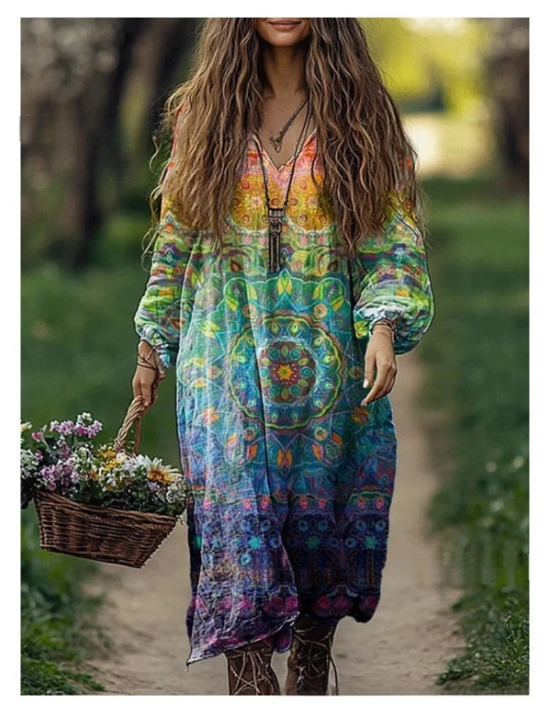 Augstākās kvalitātes kleita ar V veida kakla izgriezumu un apdruku 