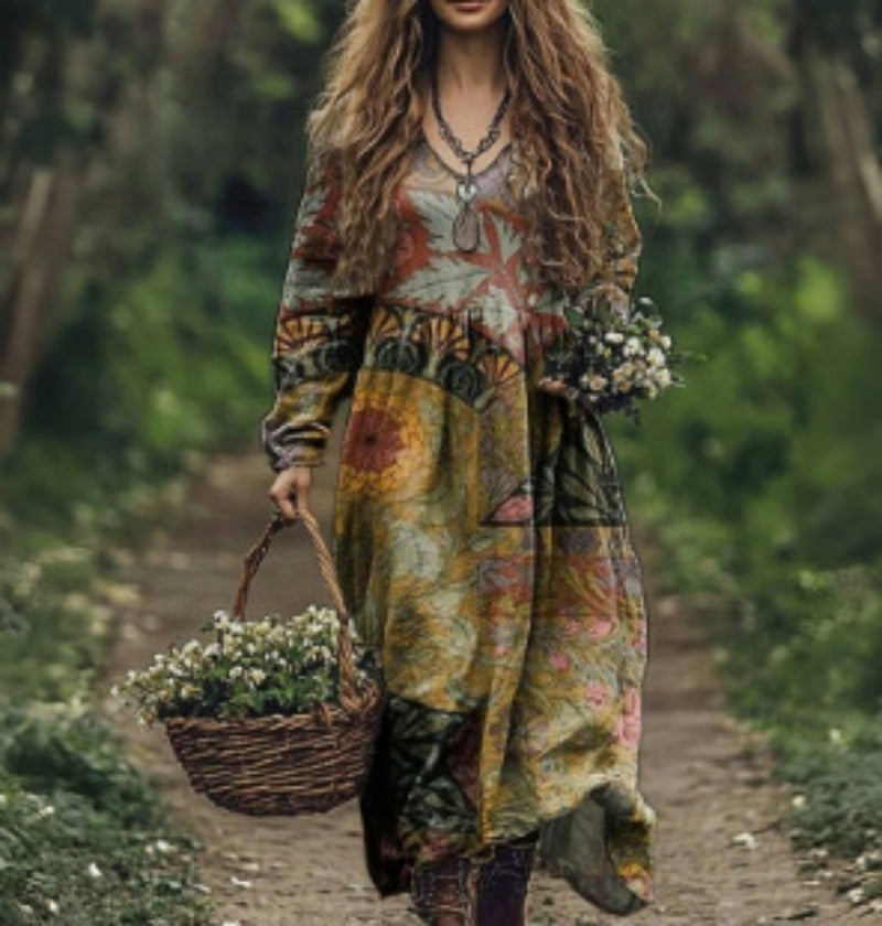 Augstākās kvalitātes kleita ar V veida kakla izgriezumu un apdruku 