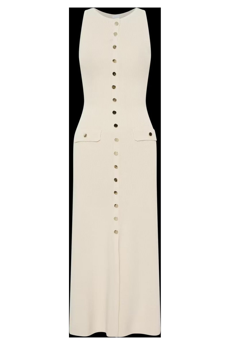 Bezpiedurkņu kleita ar apaļu kakla izgriezumu un adītu rakstu 